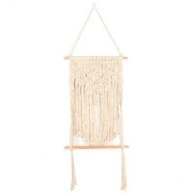 macrame wall  hanging bohemian home decoration single layer cotton rope wooden shelf