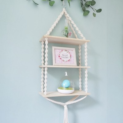 handwoven macrame wall hanging 3 layer macrame shelf macrame plant hangers holder